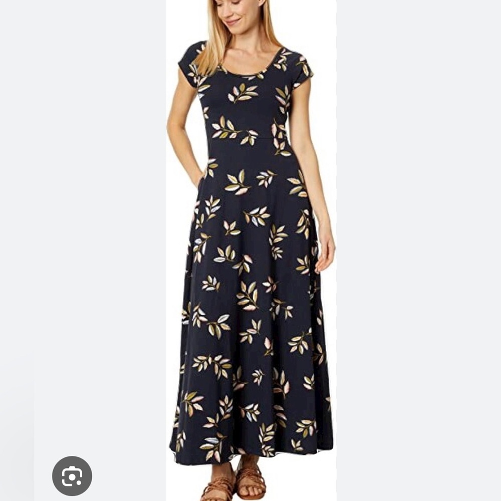 Pact Fit and Flare crossback maxi dress golden hour leaves